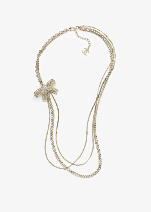 Long necklace - Metal & diamantés, gold & crystal — Fashion