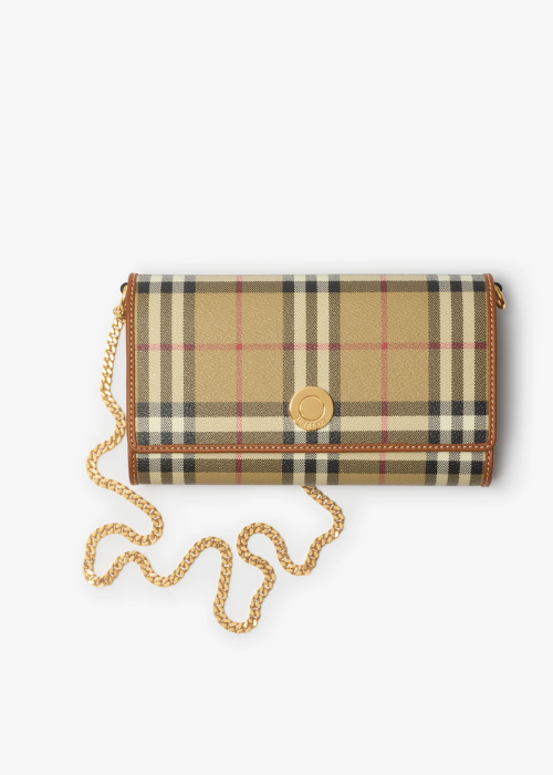 Check Chain Strap Wallet in Archive beige