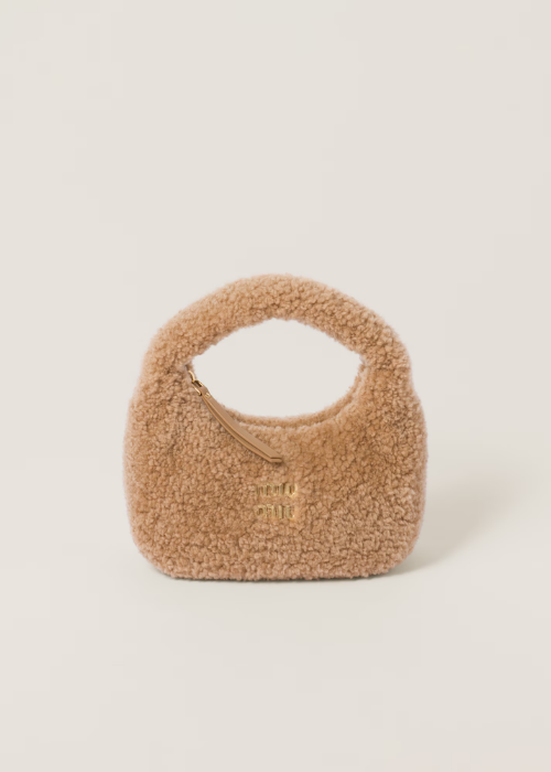 Miu Miu Wander Shearling Mini Hobo Bag. 