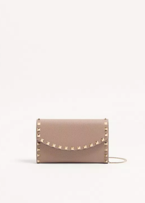 Rockstud Wallet In Grainy Calfskin