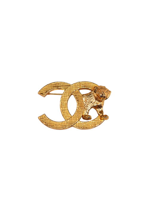 Crystal Gold with Lion Face Brooch