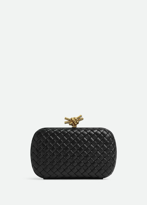 Bottega Veneta Knot Python Leather Clutch in Black