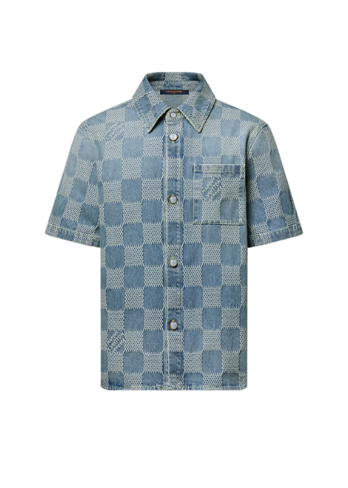 Damier 3D Light Denim Short-Sleeved Shirt
