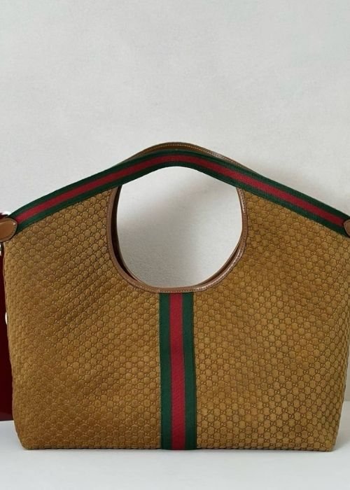 Gucci Giglio Large Tote Bag — Tan / Camel Brown GG Suede