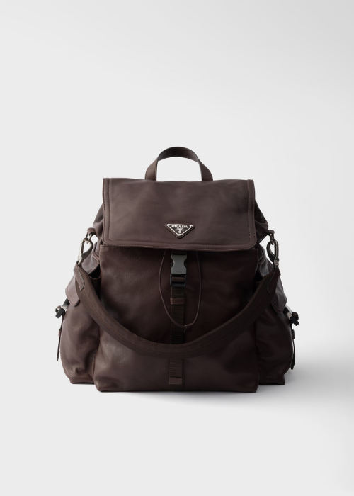 Prada Explore Leather Backpack — Coffee