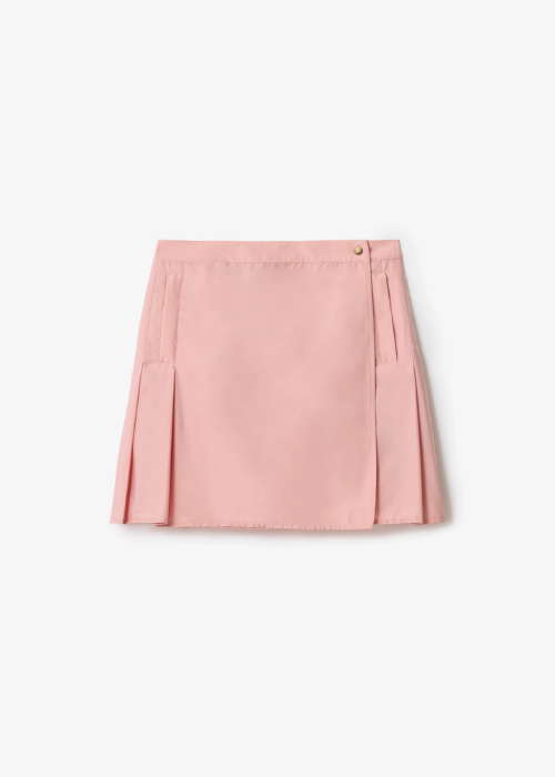 Pleated Stretch Nylon Mini Skirt in Begonia pink