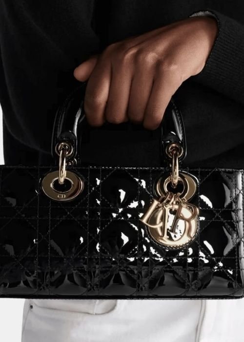 Dior Lady D-Joy Bag in Black Patent Cannage Calfskin