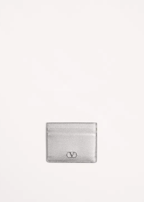 Metallic Grained Leather VLogo Cardholder
