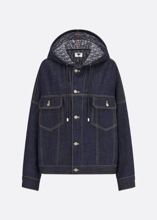 Oversized Hooded Jacket Blue Cotton Denim 