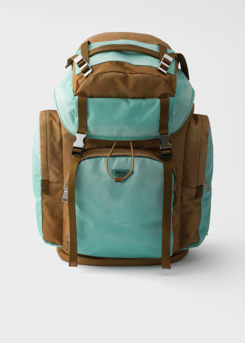 Prada Large Re-Nylon and Saffiano Leather Backpack — Brandy/Jade