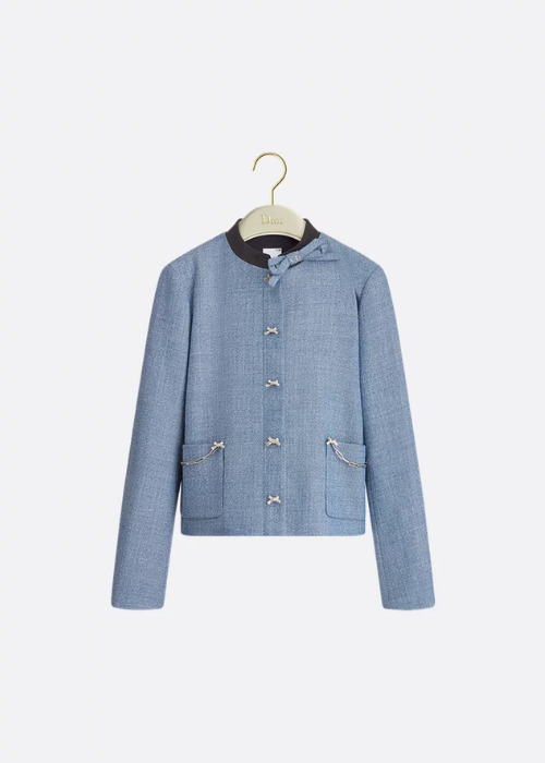 Cropped Jacket Blue Virgin Wool Tweed | DIOR