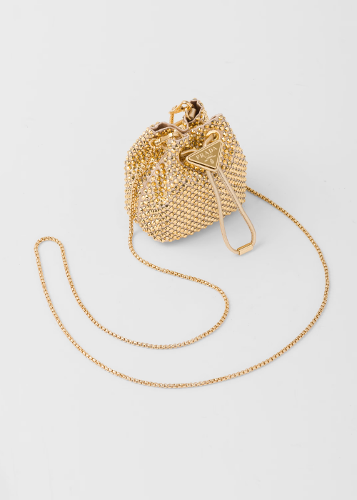 Prada Embellished Satin Mini Pouch in Gold 