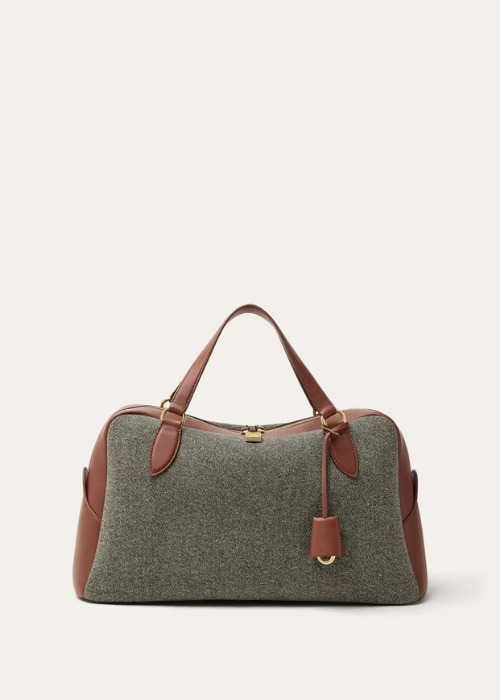 Medium Needle bag Virgin Wool, Linen Brown White