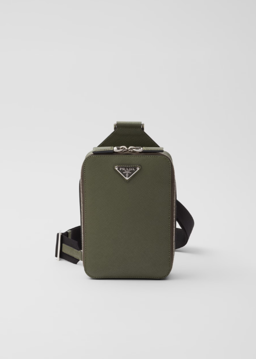 Prada Brique Saffiano Leather Bag / Sling Backpack in Loden Green