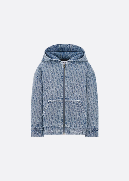 Kids' Zip-Up Hooded Jacket Stonewashed Blue Needle