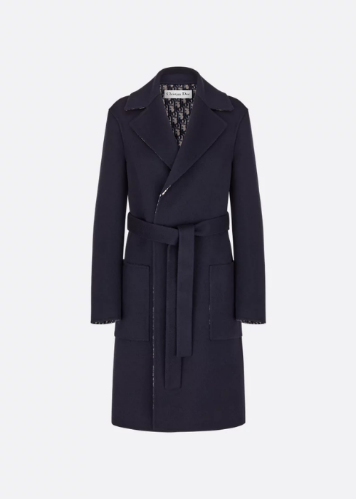 Coat with Belt Blue Double-Sided Virgin Wool | DIOR