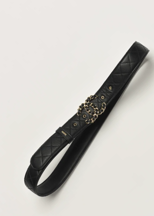 Chanel black quilted leather CC chain belt