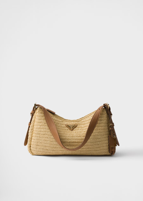 Prada Aimée Large Crochet and Leather Bag — Natural
