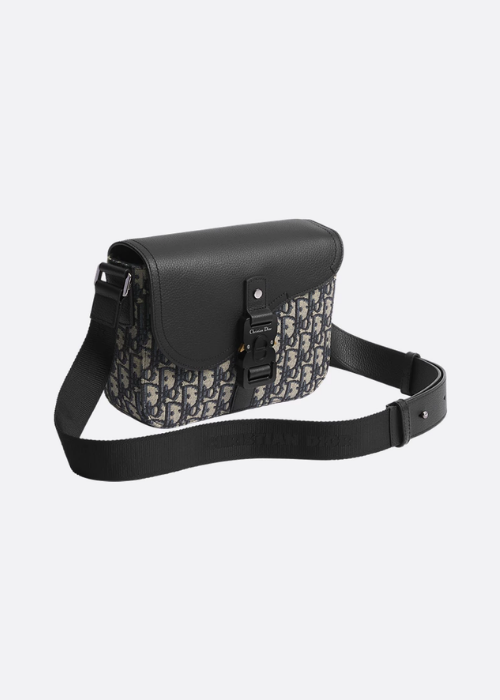 Small Saddle Messenger Bag with Flap Black Dior Obliqu