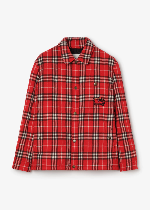 Check Wool Overshirt in Crayon red
