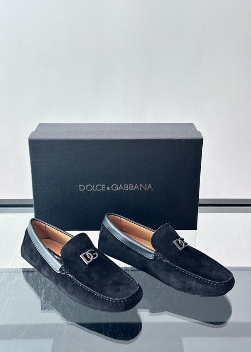 Dolce & Gabbana Suede Driver Loafers with DG Logo – Black