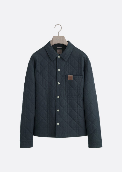 Cannage Overshirt with Leather Dior Patch Navy