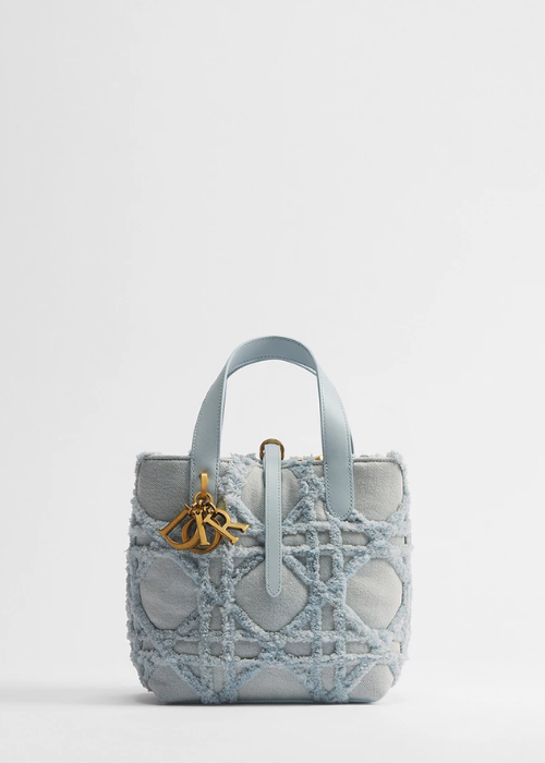 Small Dior Toujours Vertical Tote Bag Blue Cannage
