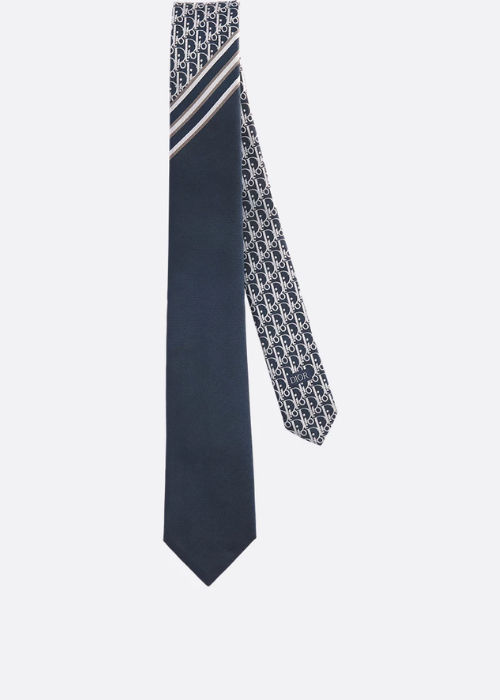 Striped Dior Oblique Tie Navy Blue