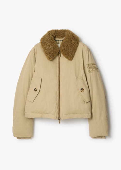 Shearling Collar Gabardine Jacket in Dune beige