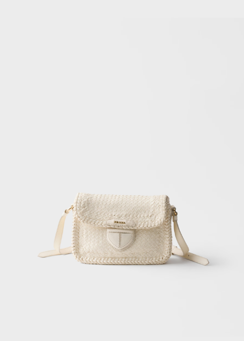 Prada Woven Leather Mini Shoulder Bag in White