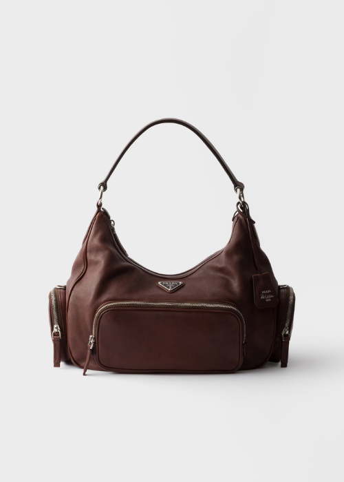 Prada Medium Washed Leather Bag in Cocoa Brown