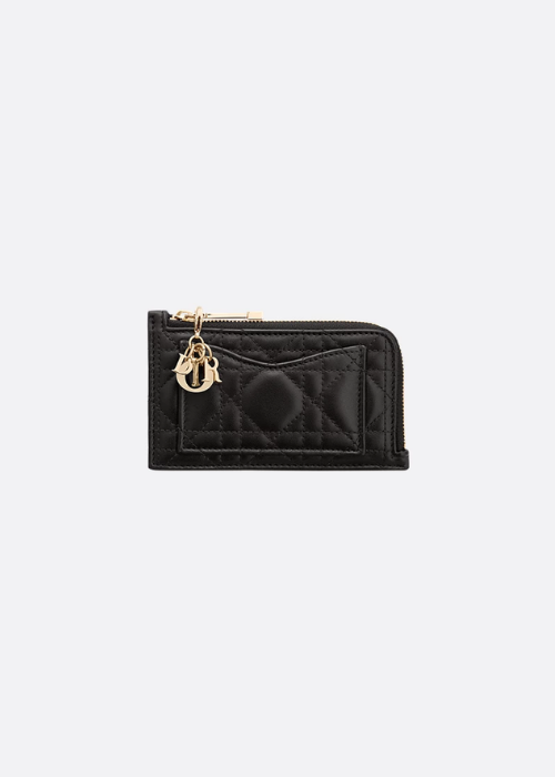 Lady Dior Cosmos Zipped Card Holder Black Canna