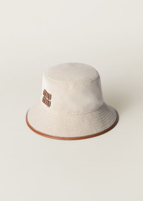 Beige/brandy Canvas And Leather Bucket Hat