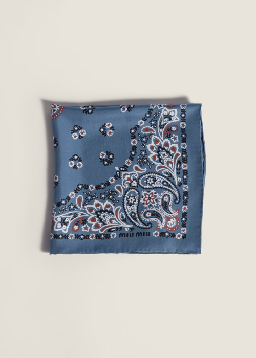 Aviator Blue Printed Silk Scarf | Miu Miu