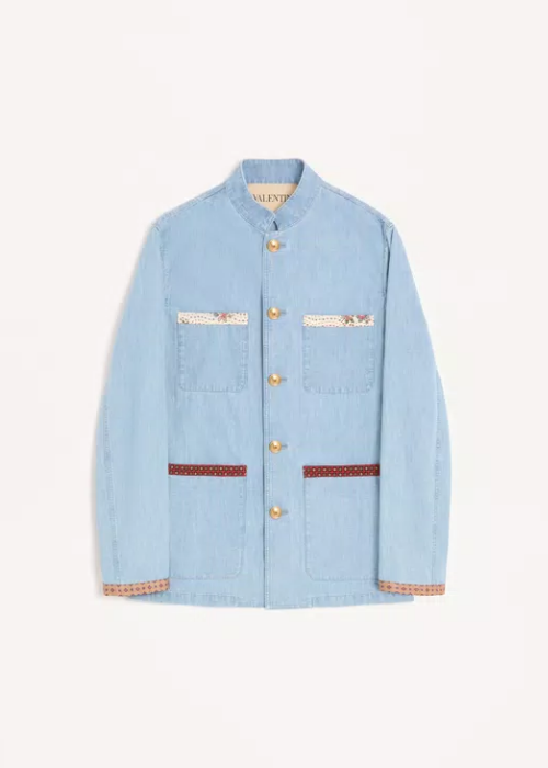 Valentino Denim Safari Jacket With Printed Edges