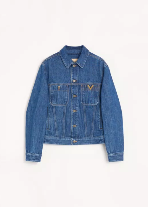 Valentino Denim Jacket With Vgold for Man in Blue