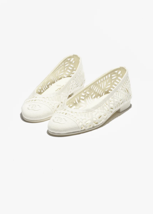 Ballet flats - Embroidered cotton , ivory — Fashion 