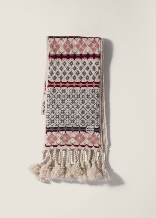 Talc/pink Wool And Cashmere Scarf