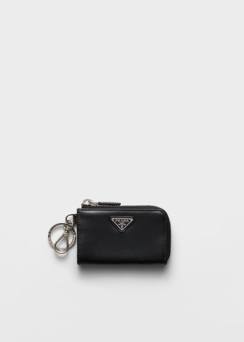 Prada Saffiano Leather Mini Pouch with Keychain in Black