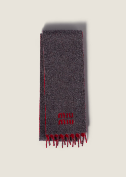 Grey/red Cashmere Scarf | Miu Miu