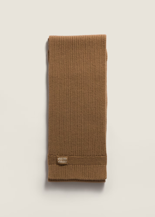 Camel Brown Cashmere Scarf | Miu Miu