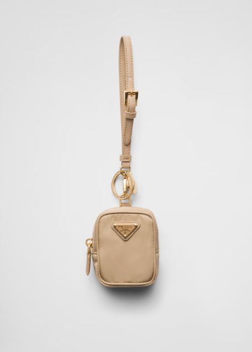 Prada Re-Edition 1978 Re-Nylon Mini-Pouch with Keychain in Camel / Desert Beige