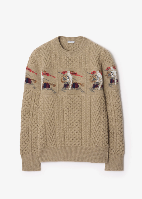 .EKD Aran Knit Wool Sweater in Light brown melange