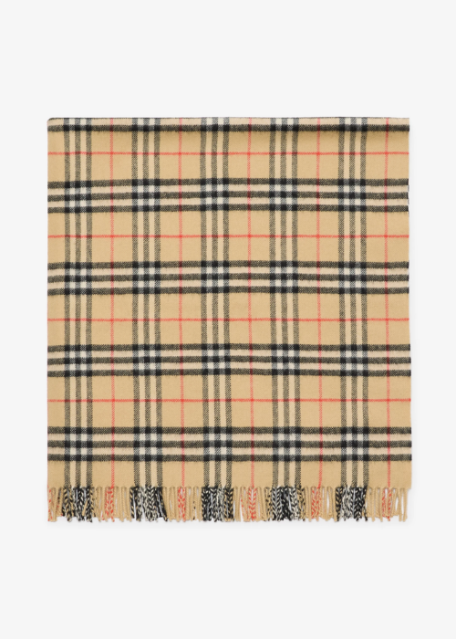 Check Cashmere Blanket in Sand beige