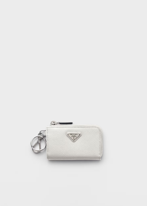 Prada Saffiano Leather Mini Pouch with Keychain in White
