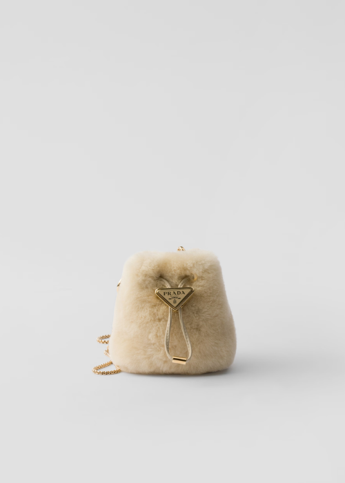 Prada Re-Edition Mini Shearling Bag in Ecru / Natural
