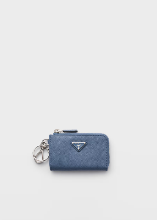 Prada Saffiano Leather Mini Pouch with Keychain in Astral Blue