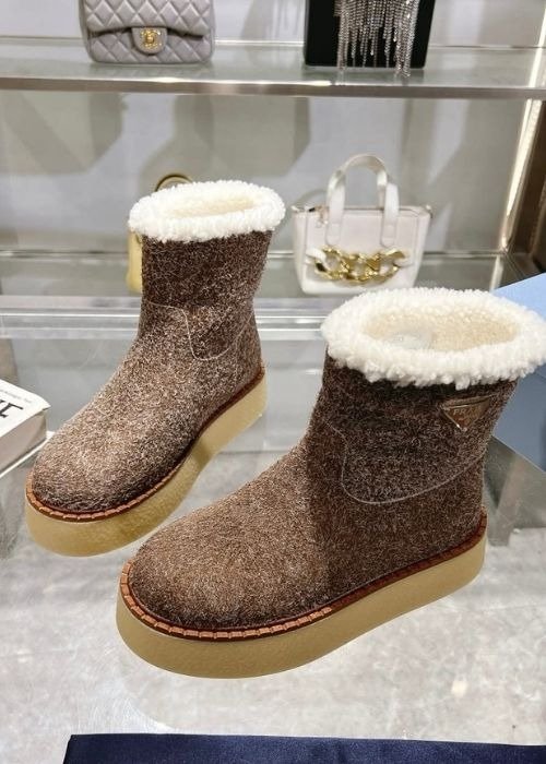 Prada Evolve Suede Shearling Booties – Moro Dark Brown