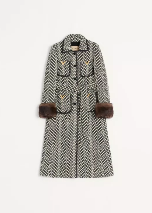 Wool Cloth Coat With Fauve Eclat Animal Print 