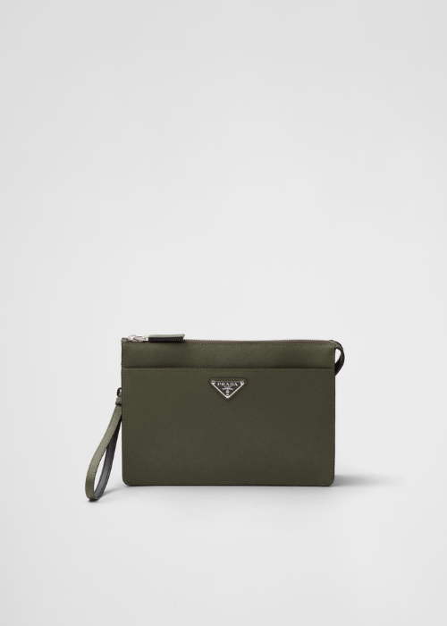 Prada Saffiano Leather Pouch in Loden